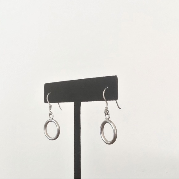 Sterling silver 925 dangle drop circle pierced earrings - Picture 4 of 9